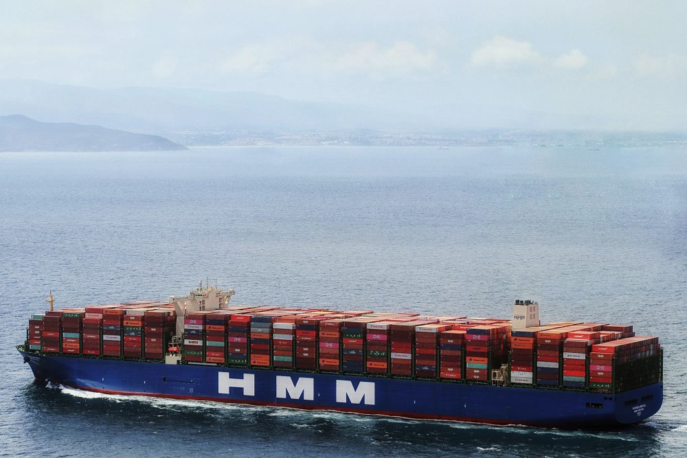 Container ship in the sea, HMM vessel, containership, container cargo