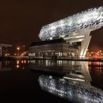 Belgium Antwerp, port office in night