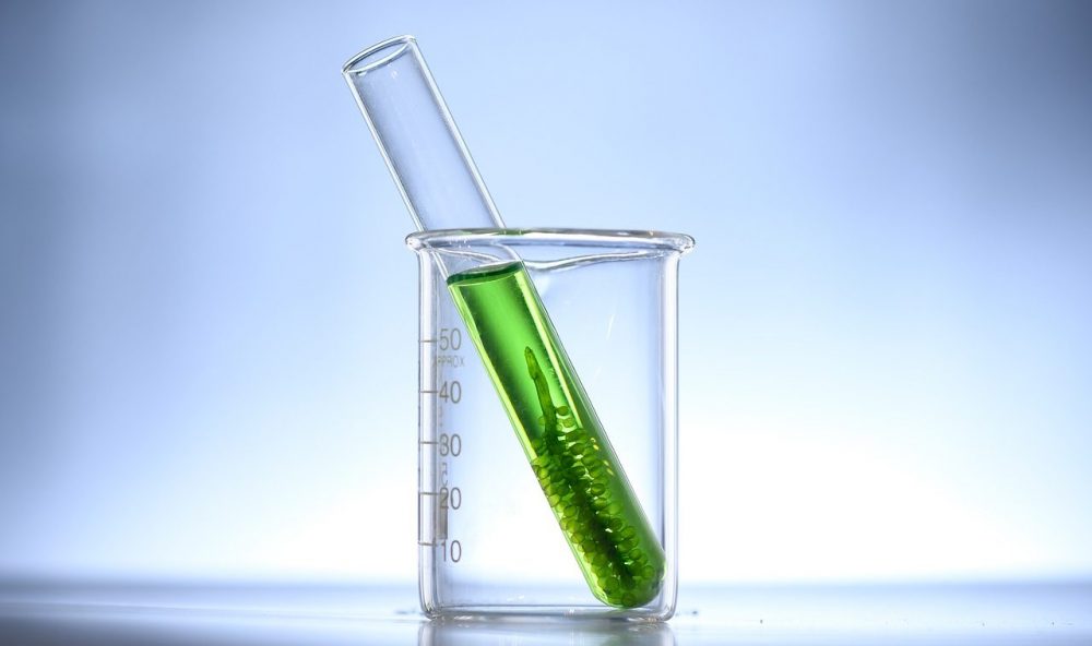 test tube with green substance